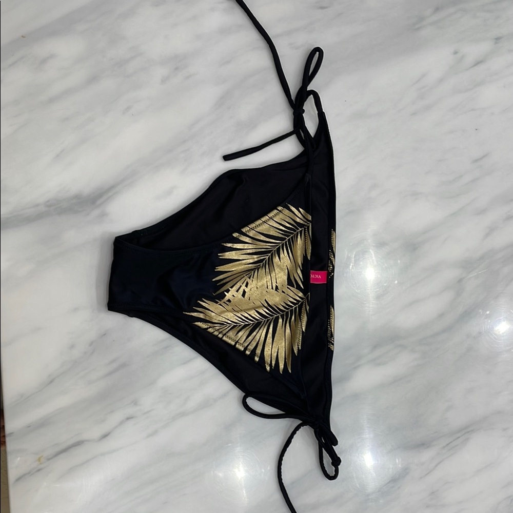 NWOT. Black Bikini Bottom with Gold Leaf Design - Picture 7 of 9